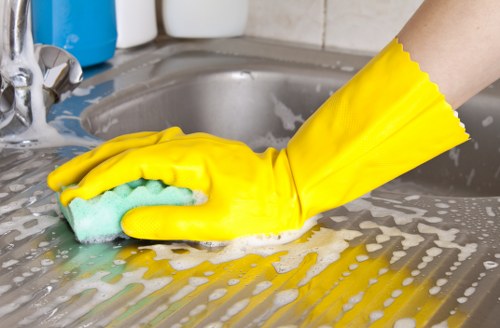 Cleaning supplies arranged for a regular cleaning routine
