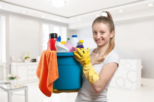 Professional janitorial staff performing commercial cleaning tasks